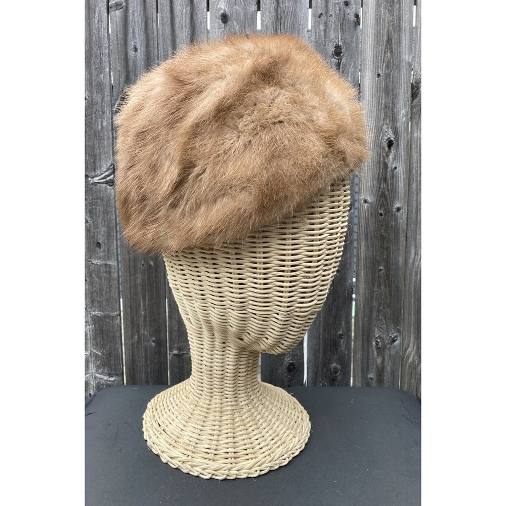 Vintage tan light brown fur mink woman's hat Gwenn Pennington 1960's